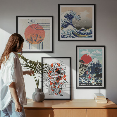 Pripravljena stenska galerija Ilustracije gora ribjih valov Japonska