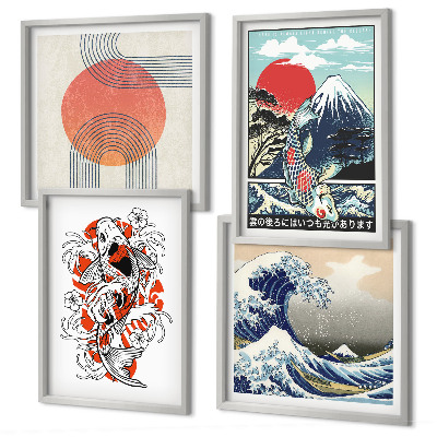 Pripravljena stenska galerija Ilustracije gora ribjih valov Japonska