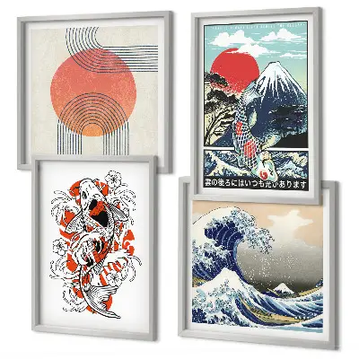 Pripravljena stenska galerija ilustracije gora z japonskimi valovi
