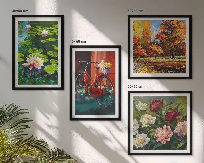 Pripravljena stenska galerija lokvanji in cvetovi za kolesa
