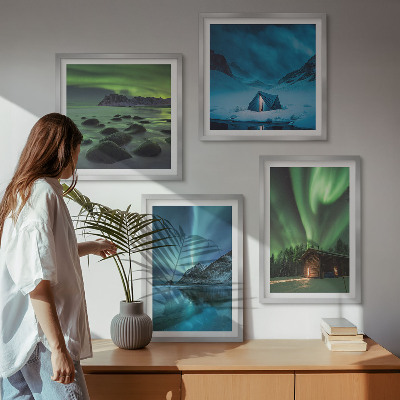 Pripravljena stenska galerija Zimske pokrajine gorovja Aurora