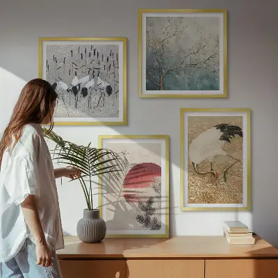 Komplet slik nad zofo Japonska pokrajina z žerjavi