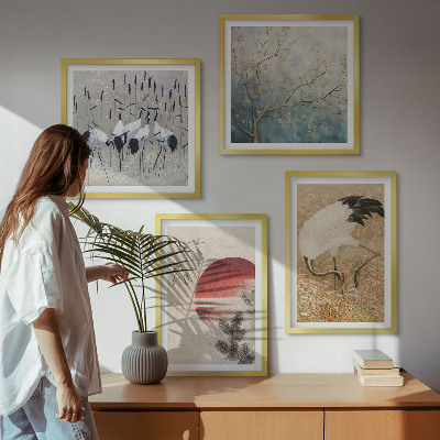 Komplet slik nad zofo Japonska pokrajina žerjavov