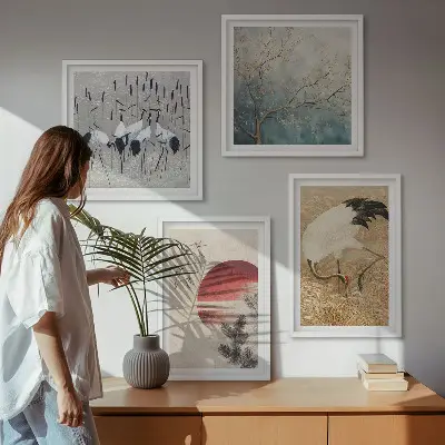 Komplet slik nad zofo Japonska pokrajina z žerjavi