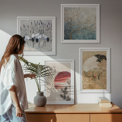 Komplet slik nad zofo Japonska pokrajina žerjavov