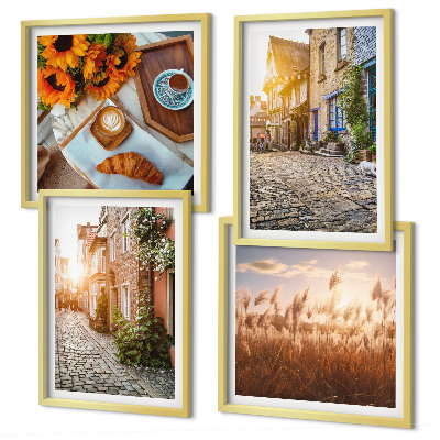Set 4 slik v okvirju Očarljive ulice s kavo