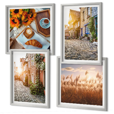 Set 4 slik v okvirju Očarljive ulice s kavo