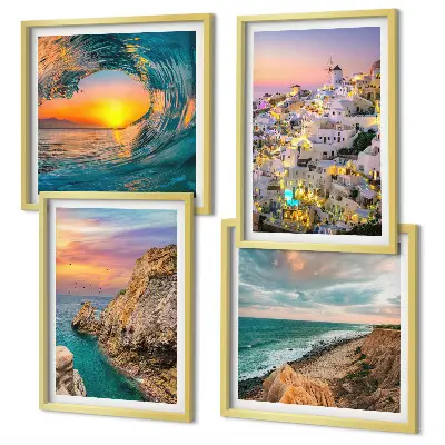 Pripravljena stenska galerija morski valovi in bele hiše na Santoriniju