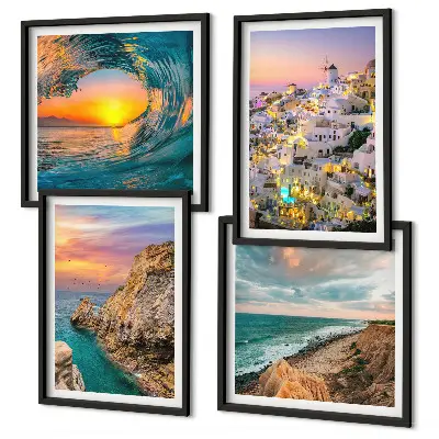 Pripravljena stenska galerija morski valovi in bele hiše na Santoriniju