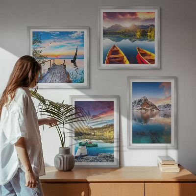 Pripravljena stenska galerija Jezera gore pokrajina čoln