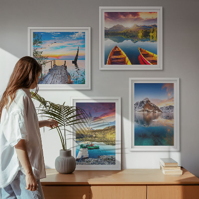 Pripravljena stenska galerija Jezera gore pokrajina čoln