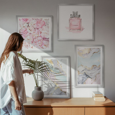 Pripravljena stenska galerija Rožnate rože marmorni pastel