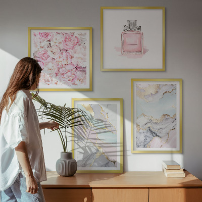 Pripravljena stenska galerija Rožnate rože marmorni pastel