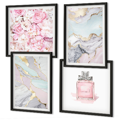 Pripravljena stenska galerija Rožnate rože marmorni pastel