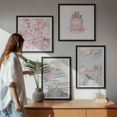 Pripravljena stenska galerija Rožnate rože marmorni pastel