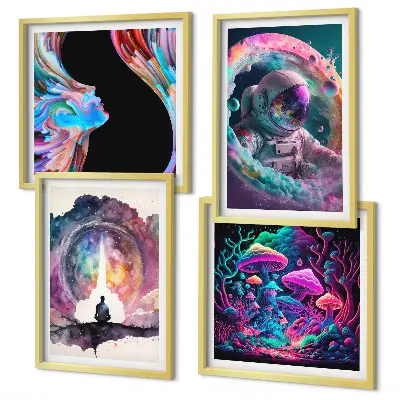 Pripravljena stenska galerija z barvitimi ilustracijami fantazijske umetnosti