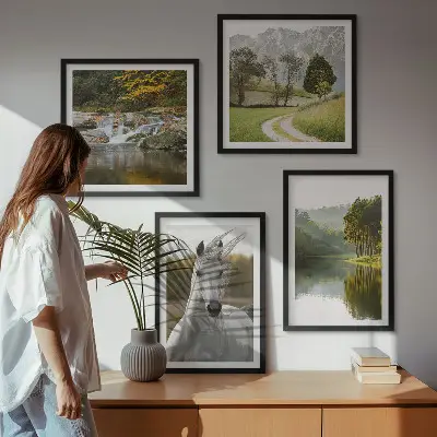 Komplet slik za nad zofo rečna narava z belimi konji