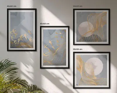 Komplet štirih slik v okvirju ptice v letu z luno na nebu