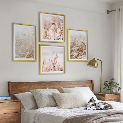 Komplet slik nad zofo Polja trave v odtenkih rjave in bež
