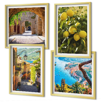 Set 4 slik v okvirju Obmorske ulice, morje limon