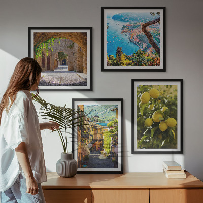 Set 4 slik v okvirju Obmorske ulice, morje limon