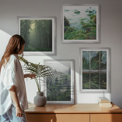 Pripravljena stenska galerija Gozdne megle reke rastlinjaki v rastlinjakih
