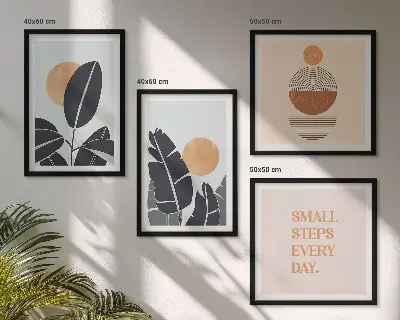 Komplet slik nad zofo z rastlinskimi vzorci in velikimi minimalističnimi sonci