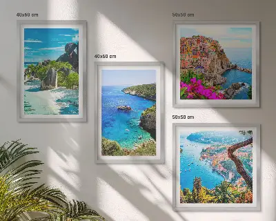 Pripravljena stenska galerija obmorske palme in modra voda