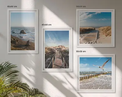Komplet slik nad zofo motivi plaže, valov, neba in pomola