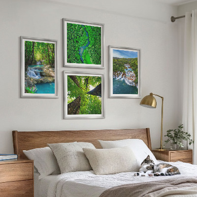 Set 4 slik v okvirju Slapovi zelena gozdna voda
