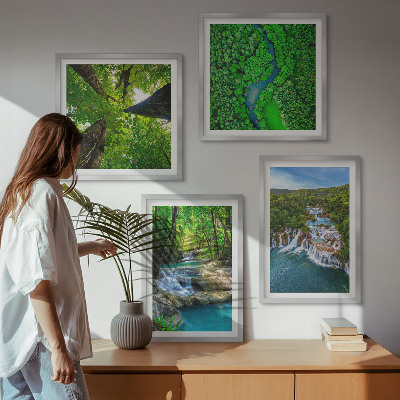 Set 4 slik v okvirju Slapovi zelena gozdna voda