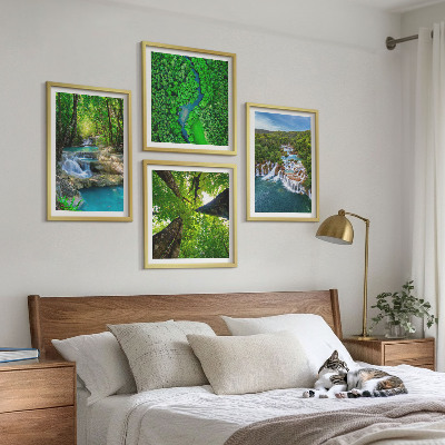 Set 4 slik v okvirju Slapovi zelena gozdna voda
