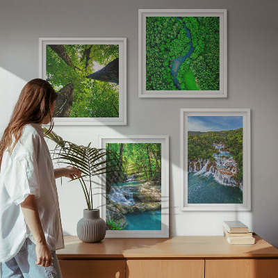 Set 4 slik v okvirju Slapovi zelena gozdna voda