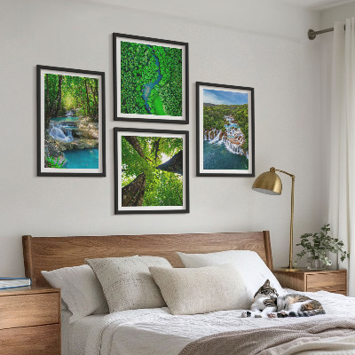Set 4 slik v okvirju Slapovi zelena gozdna voda