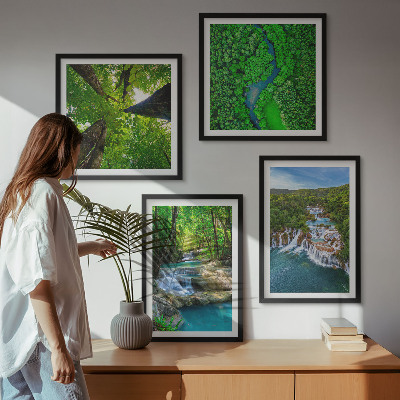 Set 4 slik v okvirju Slapovi zelena gozdna voda