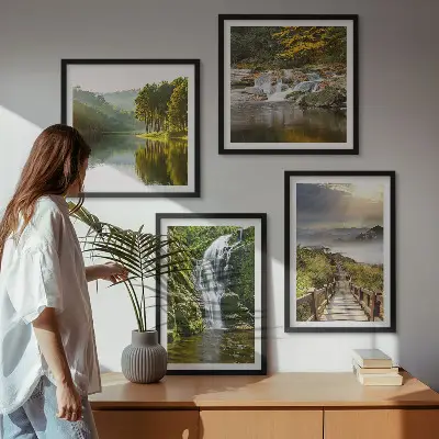 Pripravljena stenska galerija jesenski slapovi v gorah z oblaki