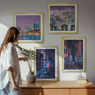 Pripravljena stenska galerija Nočna mesta z neonskimi lučmi