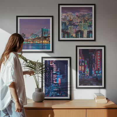 Pripravljena stenska galerija Nočna mesta z neonskimi lučmi