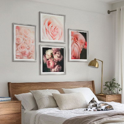 Set 4 slik v okvirju Pastelno roza flamingi