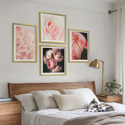 Set 4 slik v okvirju Pastelno roza flamingi