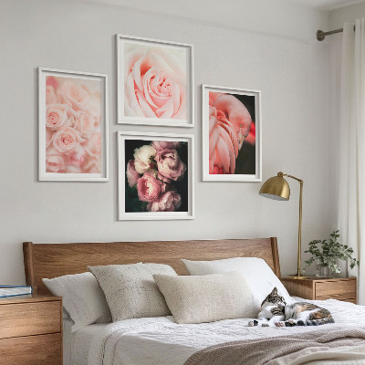 Set 4 slik v okvirju Pastelno roza flamingi