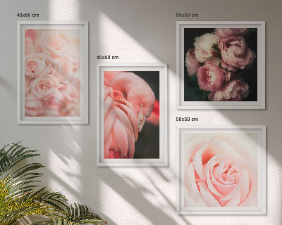Set 4 slik v okvirju Pastelno roza flamingi