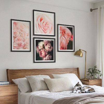 Set 4 slik v okvirju Pastelno roza flamingi