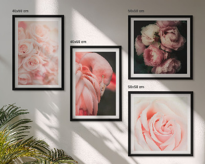 Set 4 slik v okvirju Pastelno roza flamingi