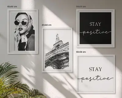 Pripravljena stenska galerija s portreti, Eifflovim stolpom in slogani