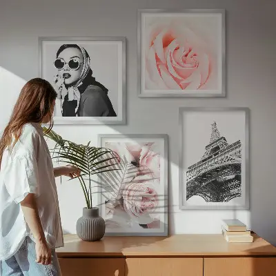 Eifflov portret z vrtnico komplet 4 slik v okvirju