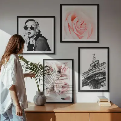 Eifflov portret z vrtnico komplet 4 slik v okvirju