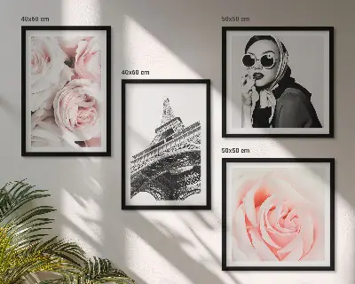 Eifflov portret z vrtnico komplet 4 slik v okvirju