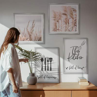 Pripravljena stenska galerija Napisi v stilu boho trave za kuhinjo