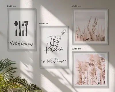Pripravljena stenska galerija napisi v boho stilu s travo za kuhinjo